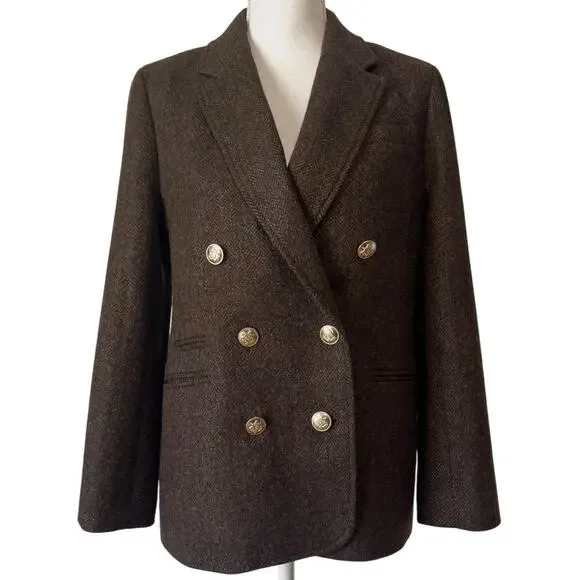J.Crew Bristol Blazer Jacket Chocolate Brown Wool Double Breasted Size 10P - Picture 1 of 11